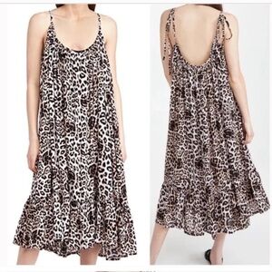 Mikoh Leopard Cat print midi dress flowy coverup adjustable straps small 1